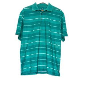 Pro Tour‎ Mens Teal Airplay Striped Short Sleeve Collared Golf Polo Shirt Large